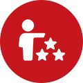 A red background with three white stars on it.